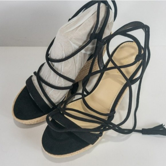 Guess Helana Wedge Espadrille Sandals Black -6.5 - Picture 3 of 4